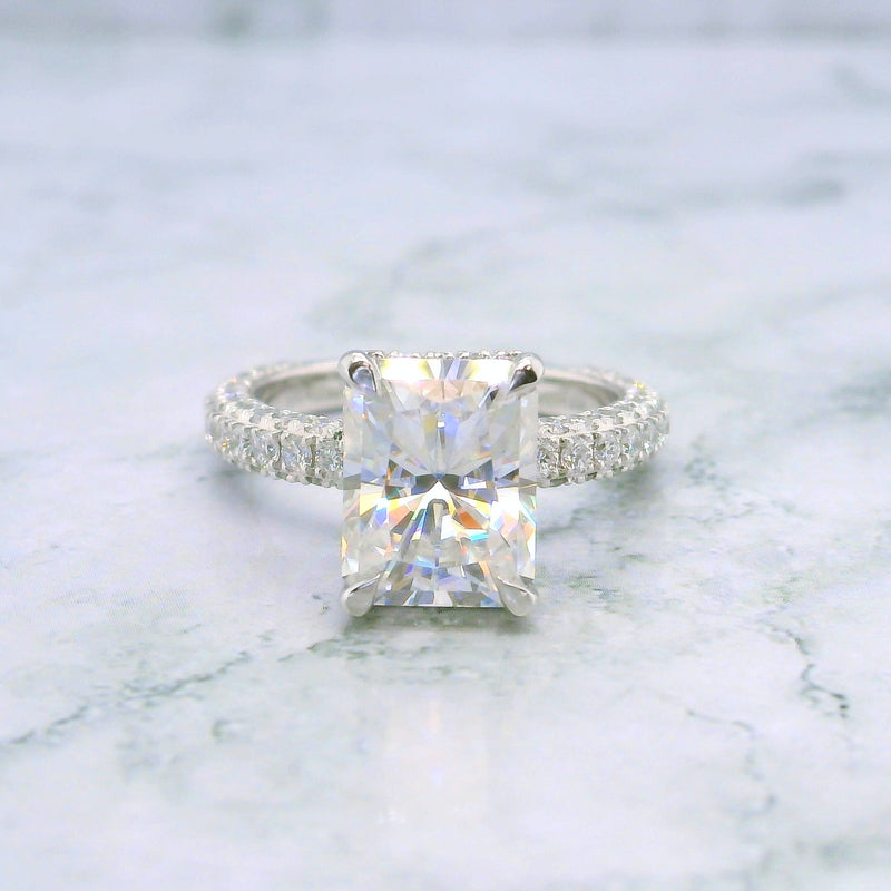 Moissanite Radiant Cut Pave Setting Hidden Halo Ring