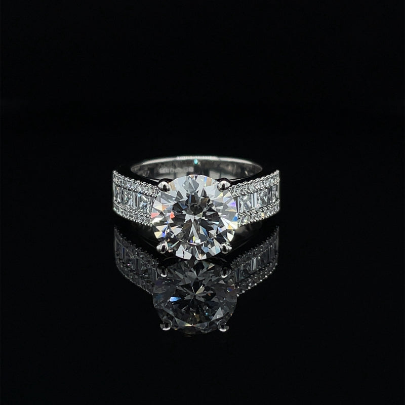 Lab Grown Round Brilliant Cut With Baguette & Princess Cut Band Engagement Ring