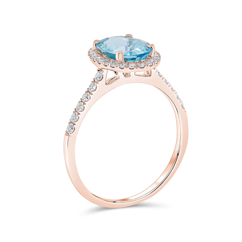 Aquamarine Oval & Diamond Halo Ring