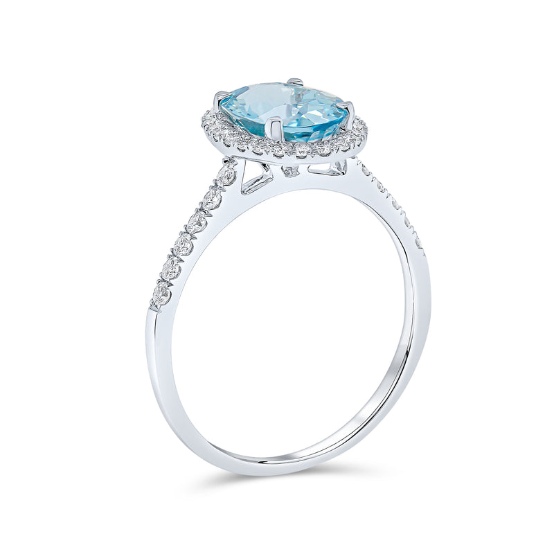 Aquamarine Oval & Diamond Halo Ring