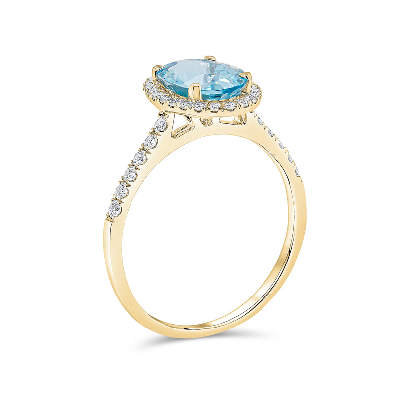 Aquamarine Oval & Diamond Halo Ring