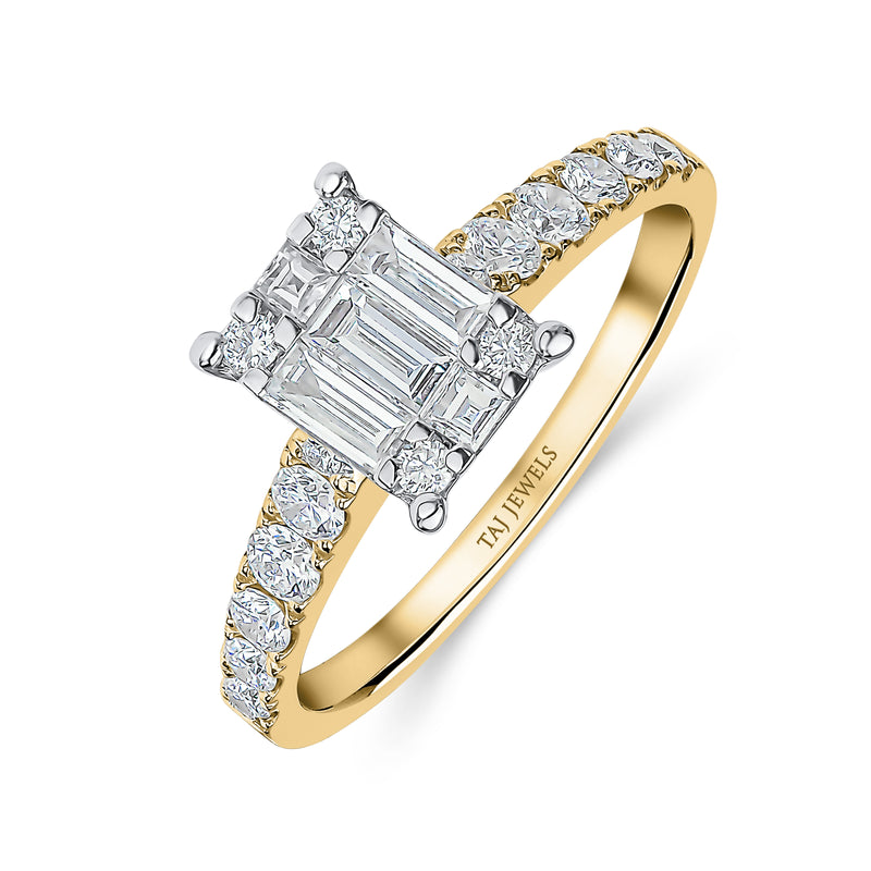 Radiant Shape Ring with Round and Baguette Diamond