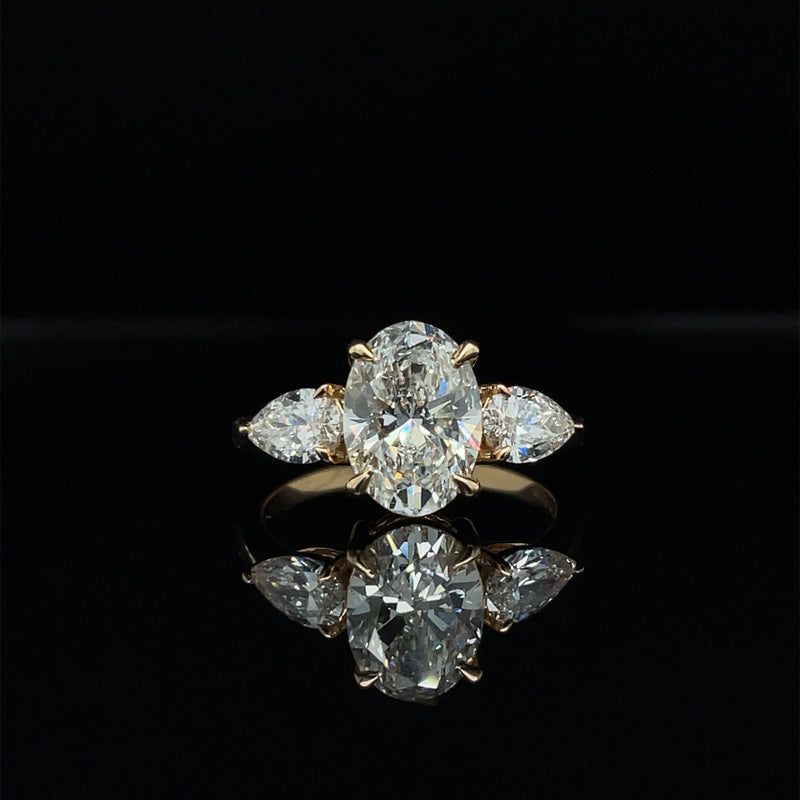 Lab Grown Oval & Pear Trilogy Diamond Engagement Ring -1CT+