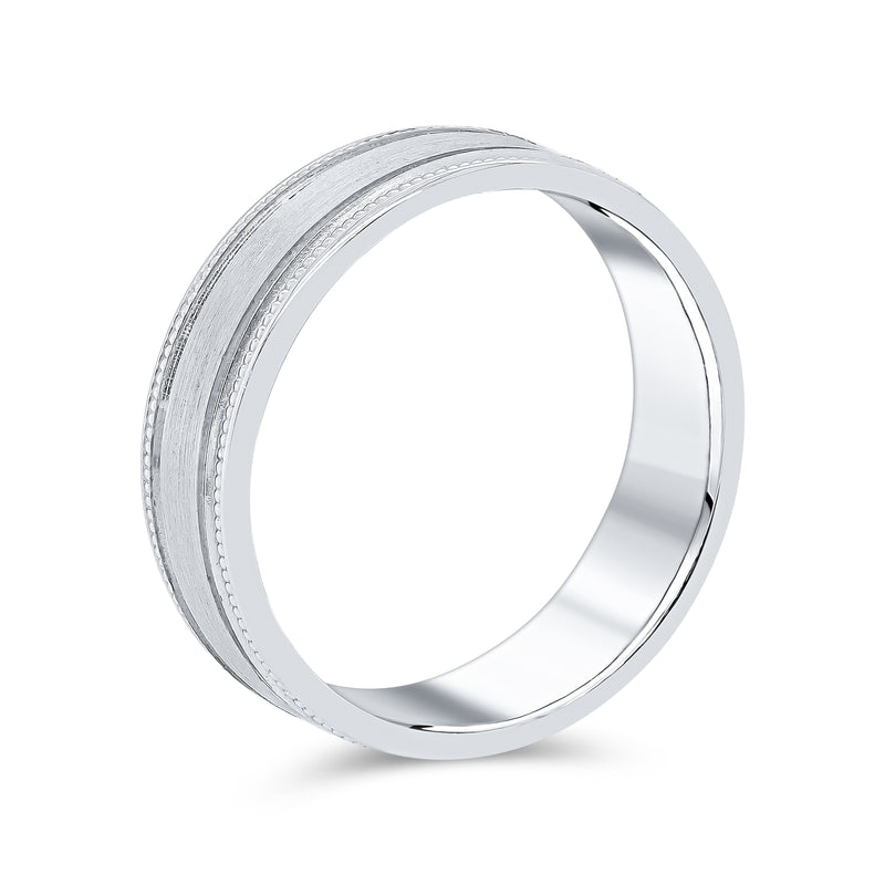 Gents Double Line Milgrain Brushed Centre Wedding Band