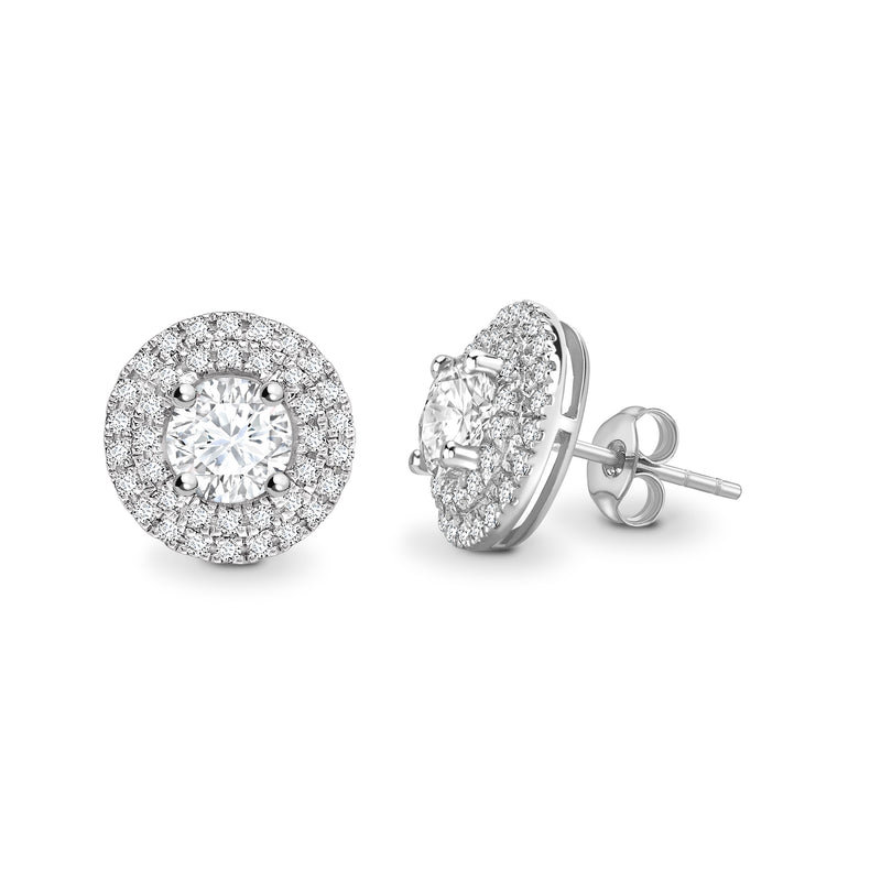 Round Double Halo Earring Studs