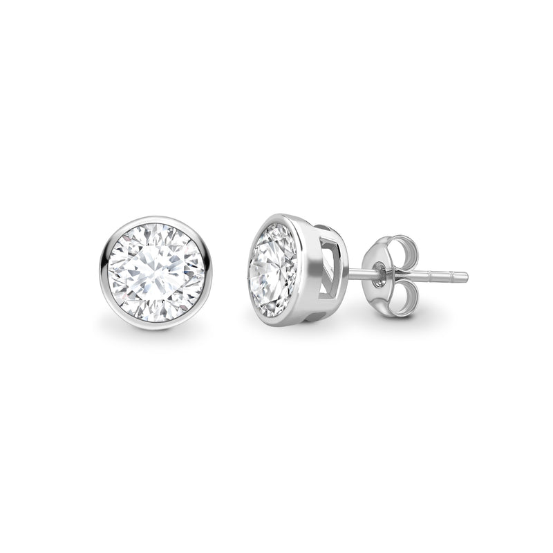 Round Diamond Solitaire Bezel Earring Studs