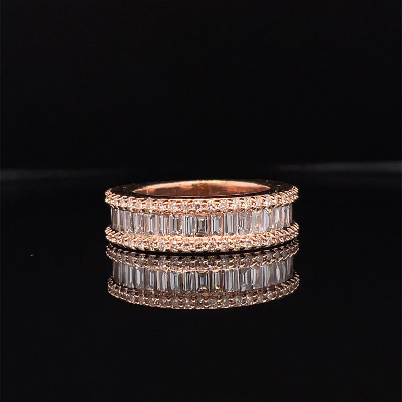 14K Rose Gold Round and Baguette Diamond Gents Band - 2.06CT