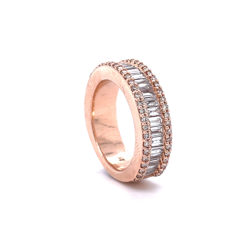 14K Rose Gold Round and Baguette Diamond Gents Band - 2.06CT