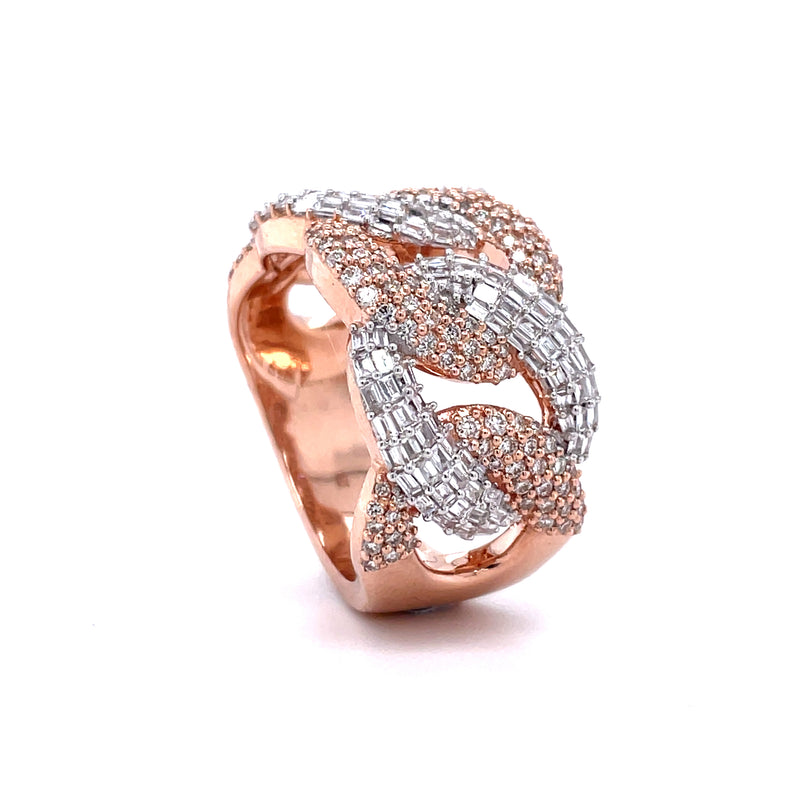 14K Rose and White Gold Cuban Ring - 1.67CT