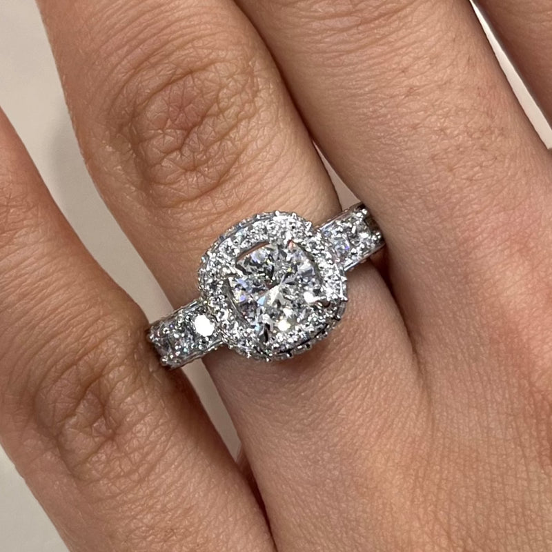 Lab Grown Cushion Cut Cross Over Diamond Engagement Ring