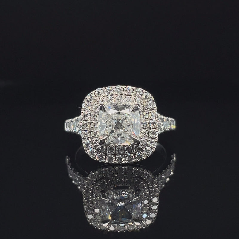 Cushion Cut Double Halo Split Shank Engagement Ring Lab Diamond