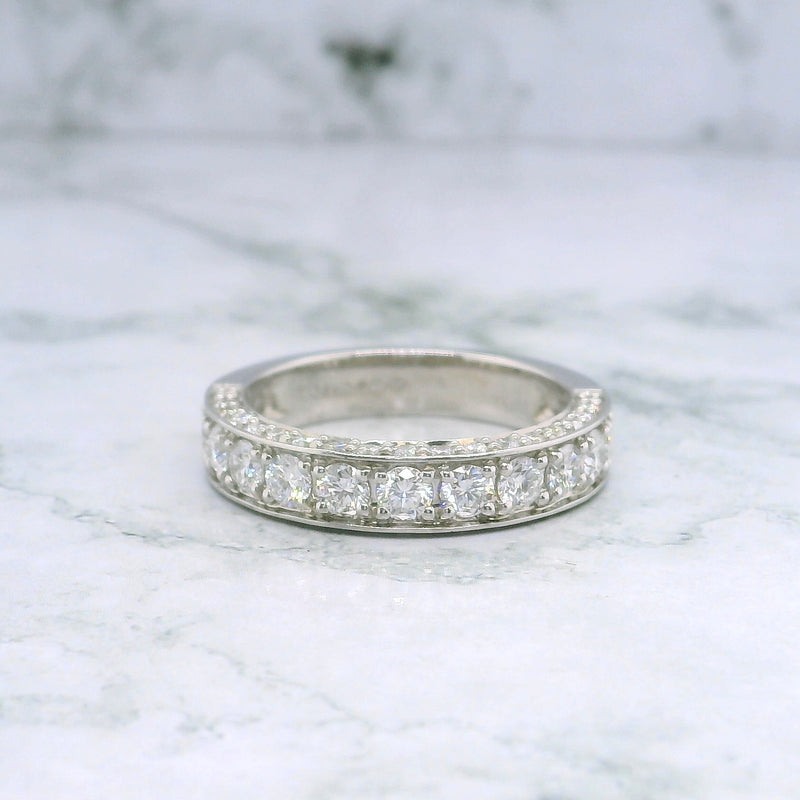 Wedding Band set in Triple Row Round Brilliant Diamonds