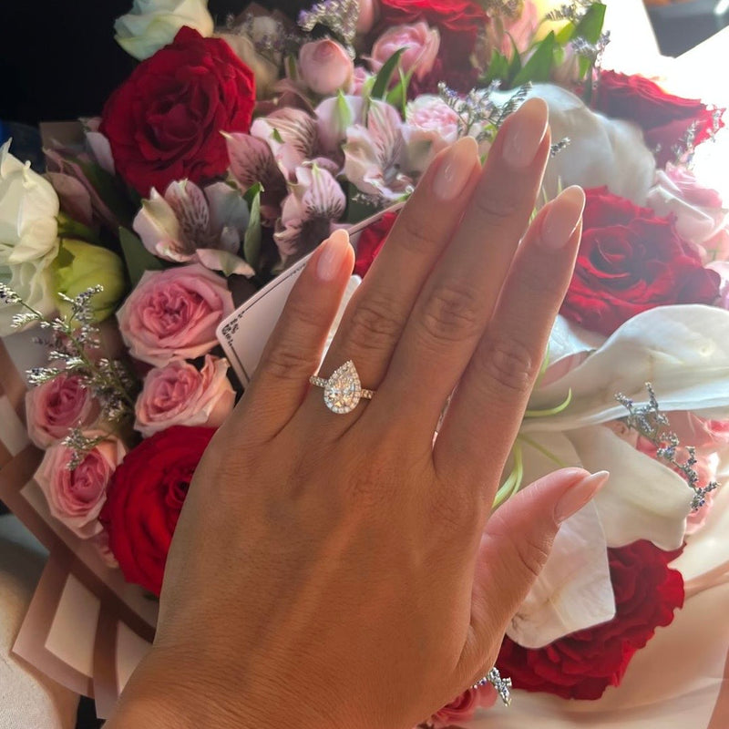 Pear Brilliant Cut Lab Diamond Halo Engagement Ring (Cathedral) (0.50ct+)