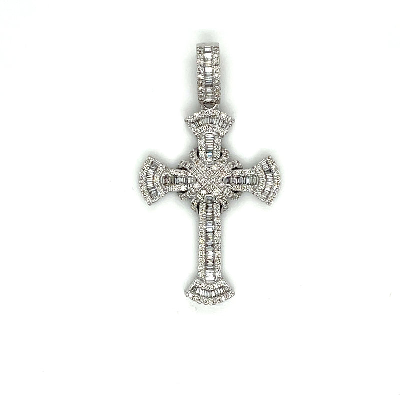 Diamond Baguette & Round Cross Pendant