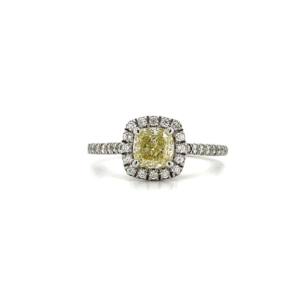 Natural Yellow Diamond Cushion Halo Engagement Ring - 1.26cts
