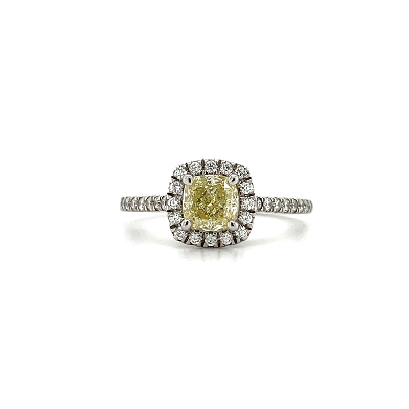 Natural Yellow Diamond Cushion Halo Engagement Ring - 1.26cts