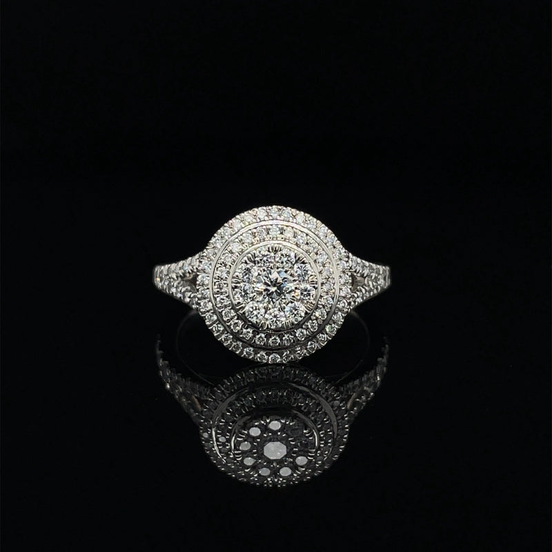 Round Cluster Double Halo Split Shank Engagement Ring