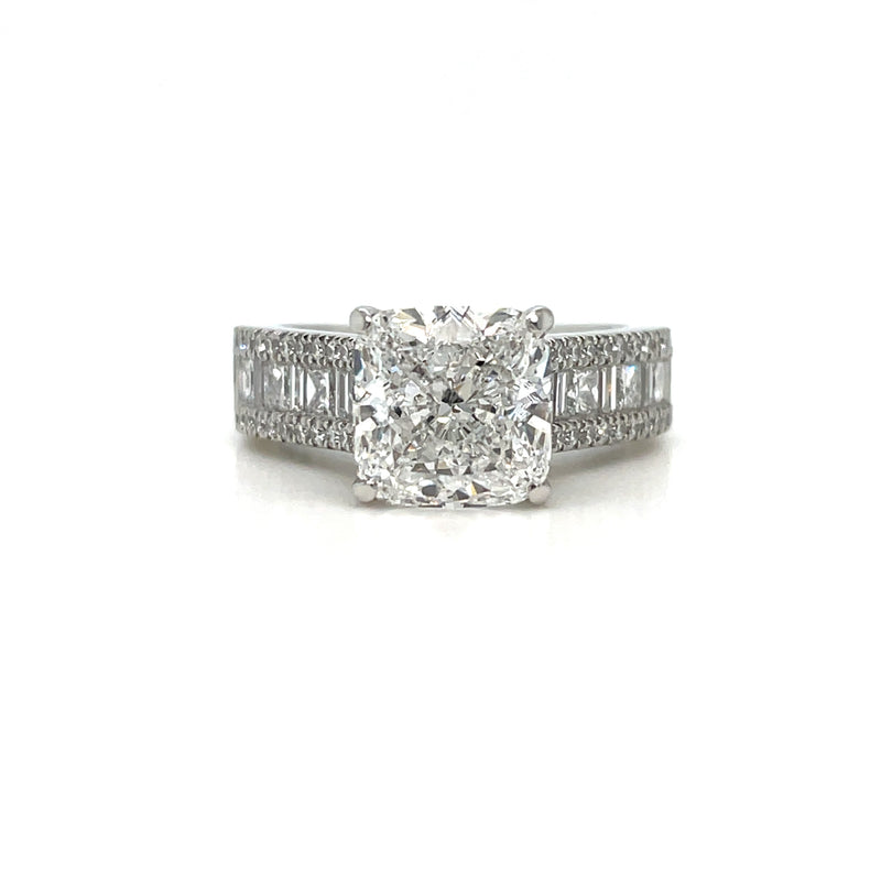 Lab Grown Cushion Brilliant Cut With Baguette & Princess Cut Band Engagement Ring -1.50ct+