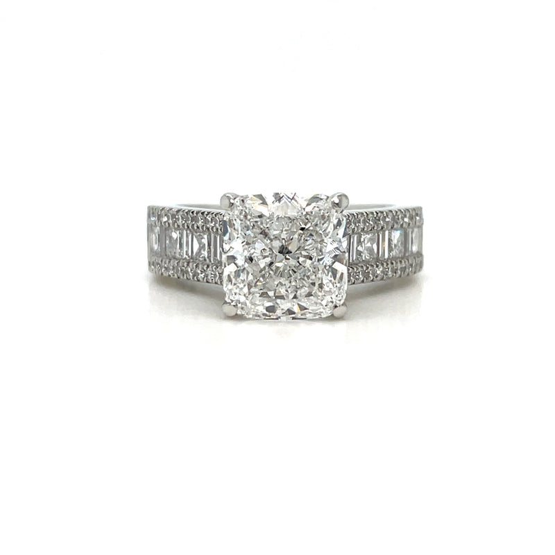 LAB GROWN CUSHION BRILLIANT CUT WITH BAGUETTE & PRINCESS CUT BAND ENGAGEMENT RING