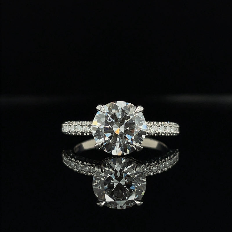 LAB GROWN ROUND CUT PAVE SETTING ENGAGEMENT RING -1CT+