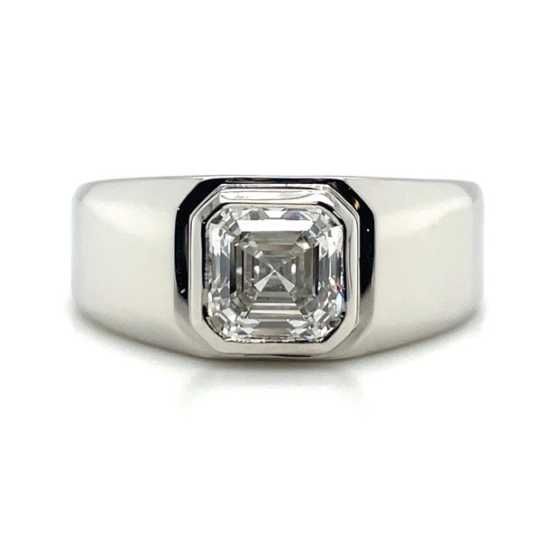 Lab Grown Bezel Set Asscher Cut Diamond Wedding Ring