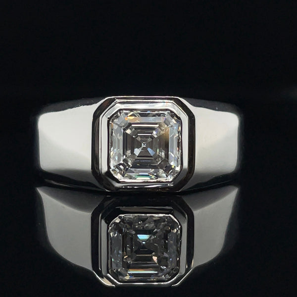 Lab Grown Bezel Set Asscher Cut Diamond Wedding Ring