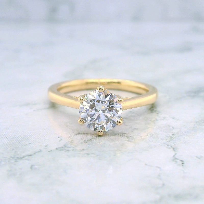 Lab Grown Round Cut Six-claw Engagement Ring -1ct+