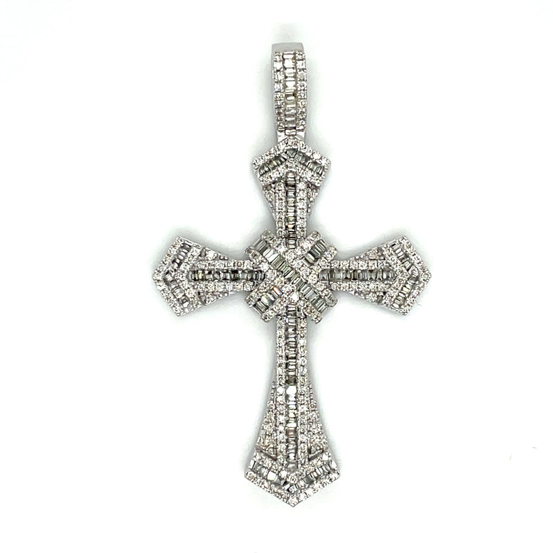 Diamond Baguette & Round Cross Pendant