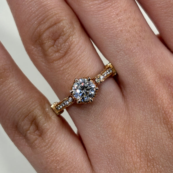 Lab Grown Round Brilliant Single Solitaire Crown Shape Diamond Ring -1CT+