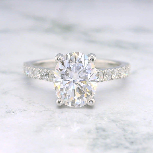 Moissanite Oval Cut Diamond Setting Hidden Halo Ring