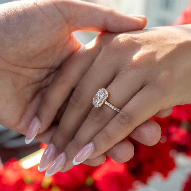 Radiant Cut Lab Diamond Halo Engagement Ring (Cathedral) (0.50ct+)