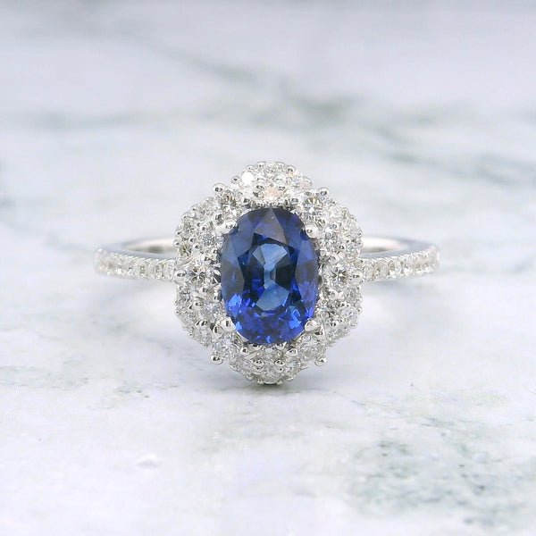Oval Cut Blue Sapphire & Diamond Ring