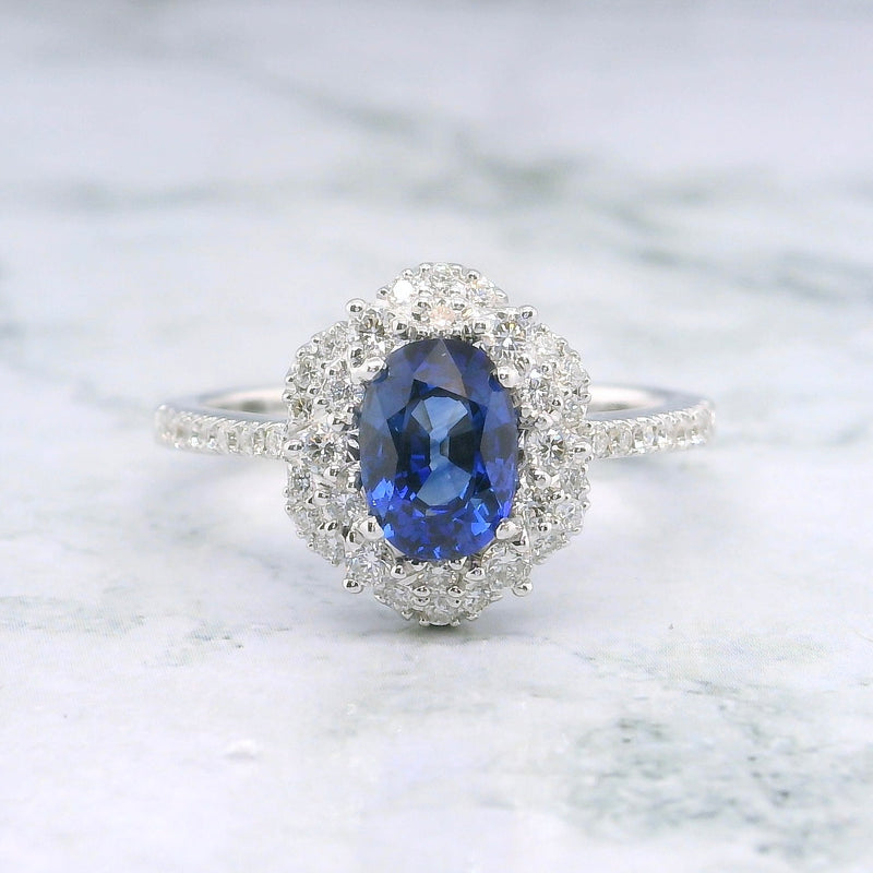 Oval Cut Blue Sapphire & Diamond Ring