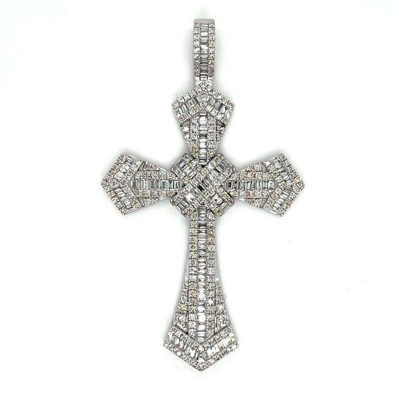Diamond Baguette & Round Cross Pendant