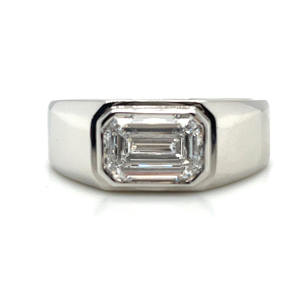 Lab Grown Bezel Set Emerald Cut Diamond Wedding Ring