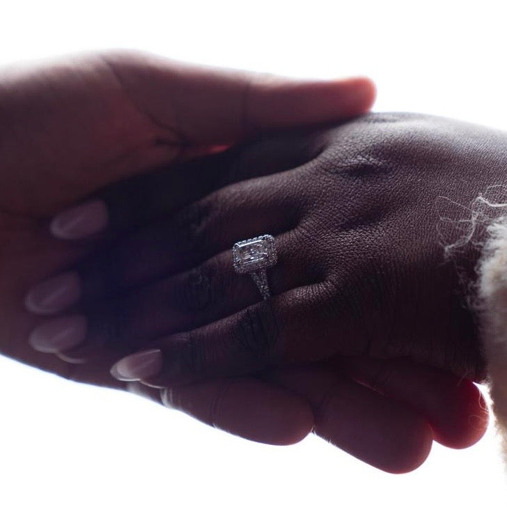 Radiant Cut Lab Diamond 3D Pave Split Shank Halo Engagement Ring (1.00ct+)