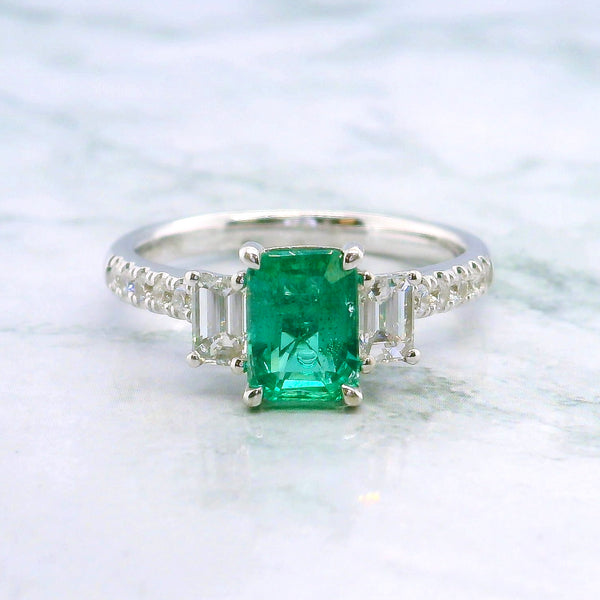 Emerald and Diamond Trilogy Ring