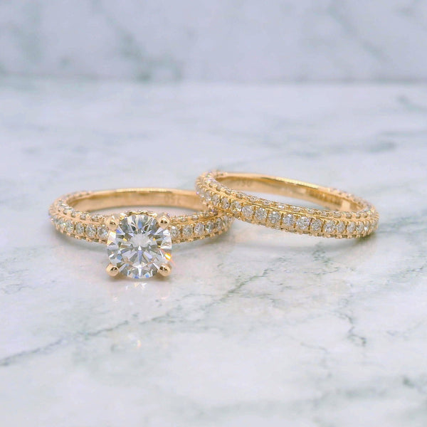 Natural Round Brilliant Diamond Double Hidden Halo Pave Engagement Ring & Matching Wedding Band- 2.69ct