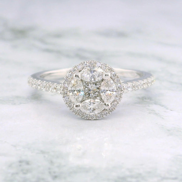 Round Shape Single Halo Diamond Ring
