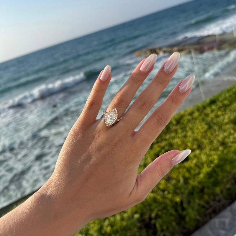 Marquise Brilliant Cut Lab Diamond Halo Engagement Ring (Cathedral) (0.50ct+)