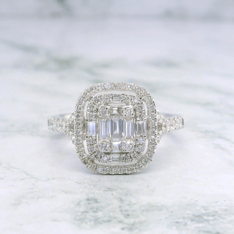 Emerald Shape Double Halo Diamond Ring