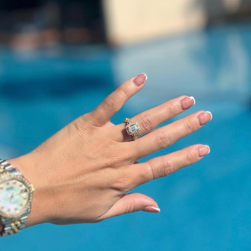 Emerald Cut Halo Braided Band Lab Diamond Engagement Ring (1ct+)