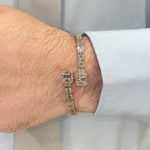 14K Rose Gold Diamond Baguette Bangle - 7CT