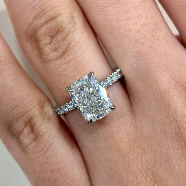 Lab Grown Elongated Cushion Hidden Halo Ring -1ct+