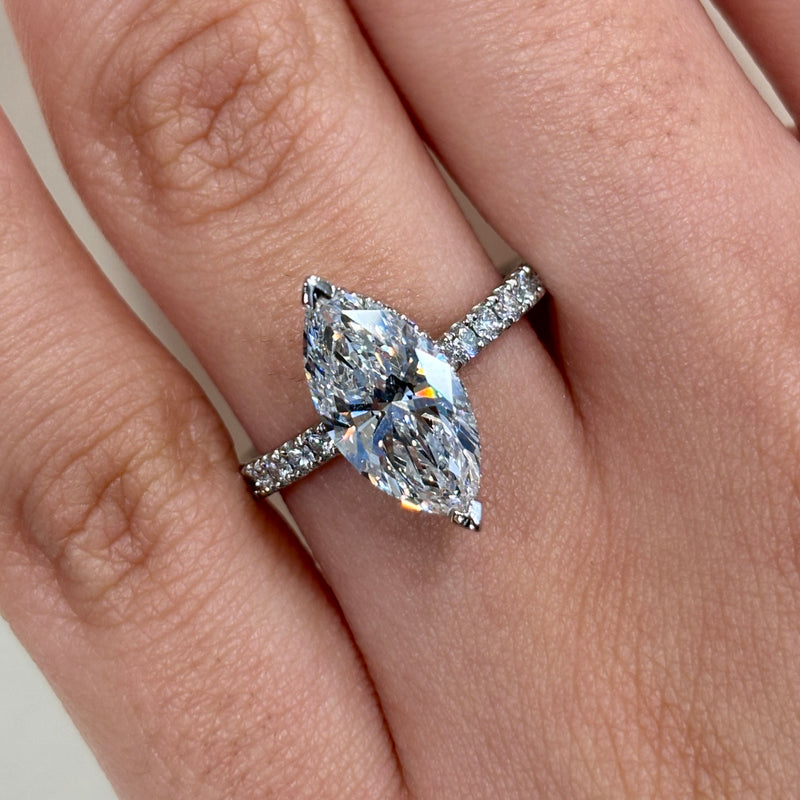 Lab Grown Marquise Hidden Halo Ring -1ct+
