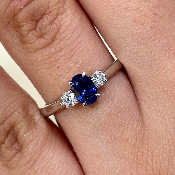 Oval Cut Blue Sapphire & Oval Side Diamonds