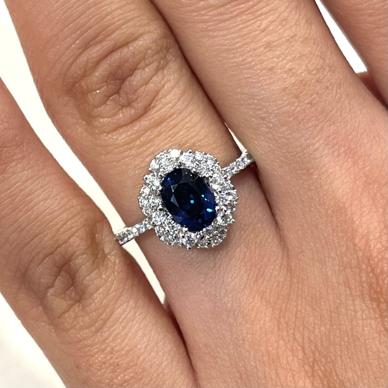 Oval Cut Blue Sapphire & Diamond Ring