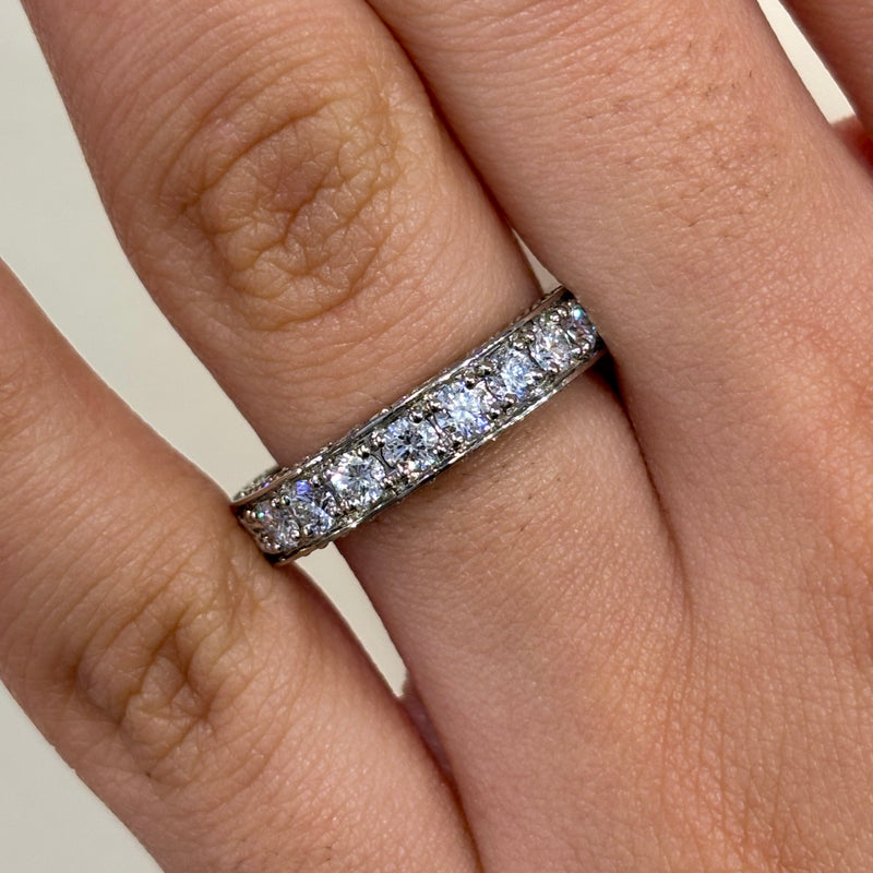 Wedding Band set in Triple Row Round Brilliant Diamonds