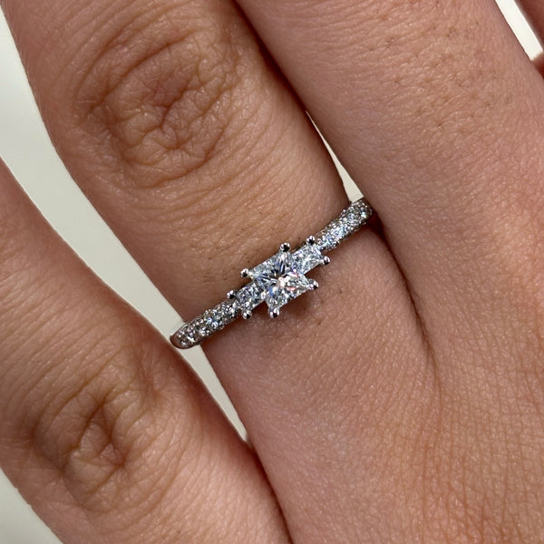 Trilogy Princess Cut Pave Diamond Engagement Ring