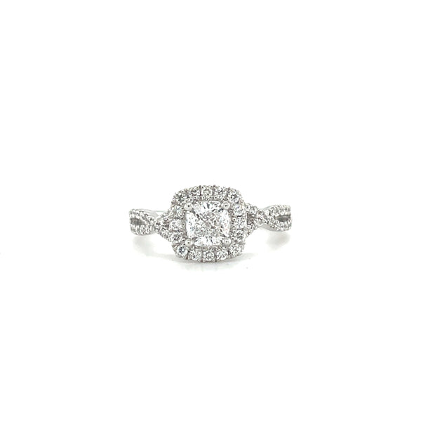 Natural Cushion Diamond Halo Spiral Band Engagement Ring - 1.19cts
